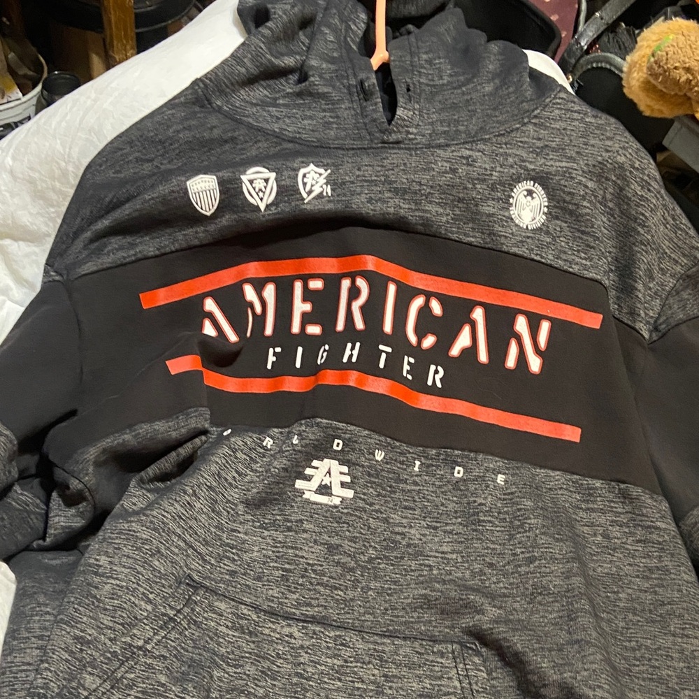 American Fighter Charcoal and Red Hoodie